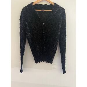 Pleats Collection Y2K Stretchy Crinkle Button Down Black Sheer Size Medium JL